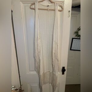 Free people White Fringe Knit duster size M